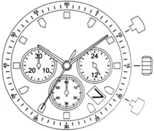 Miyota JS25 Movement Japan 3 Hands, Date at 4:30