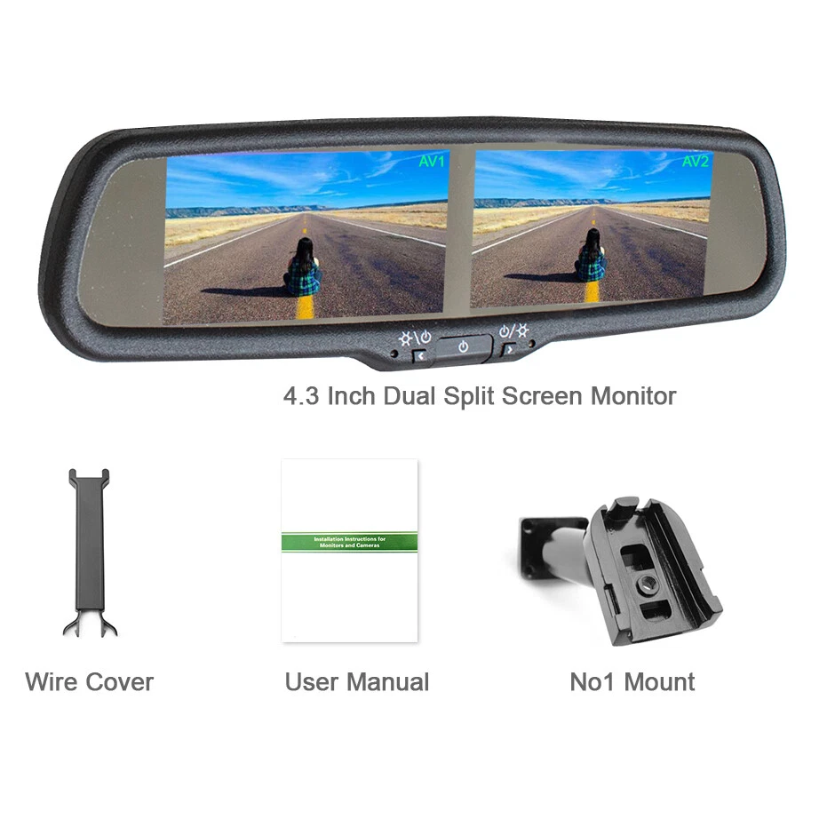 4.3" Dual Screen Monitor Mirror No.1 Mount 2x Blindspot Side View / Rear Camera - Image 2 of 4