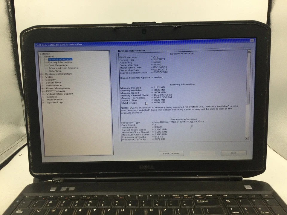 DELL LATITUDE E5530 - BOOTS TO BIOS - INTEL I3 3110 - 8GB RAM - 15" - READ - BB - Image 2 of 4
