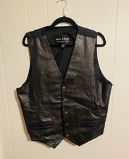 vintage 90s Wilsons Leather Vest Mens Large Black Biker Belted Motorcycle