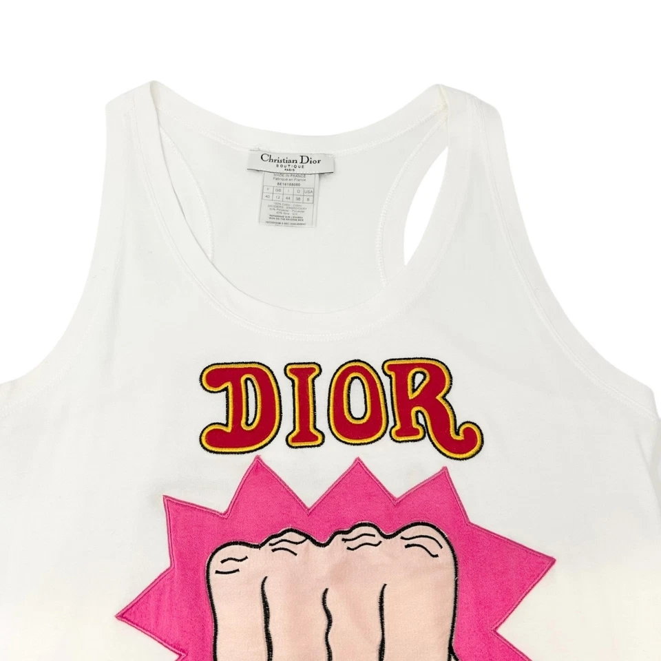 Christian Dior Vintage 2005 Not War Logo Tank Top #40 White Galliano Cotton - Image 4 of 4