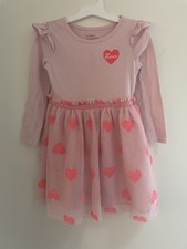 Cat  Jack Toddler Girl Love Hearts Tulle Skirt Ruffle Long Sleeve Dress Pink 5T