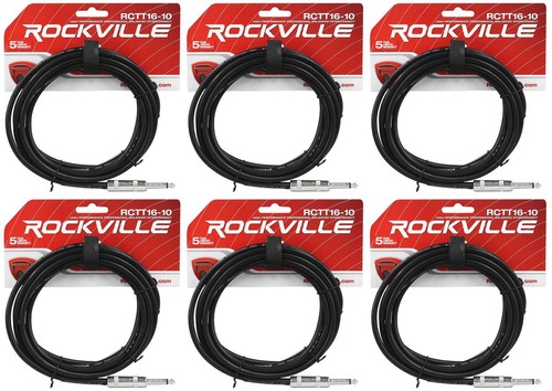 6 Rockville RCTT1610 10' 16 AWG 1/4" TS to 1/4" TS Pro Speaker Cable 100% Copper