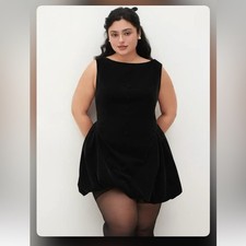 Cider VELVET BOAT NECK RUFFLE BUBBLE HEM MINI DRESS CURVE & PLUS Ci1-1 0XL