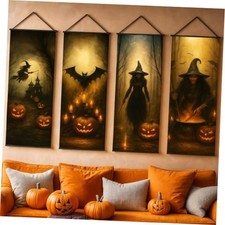 Set of 4 Halloween Pumpkin Banners 47x16 Inch Large Spooky Witch