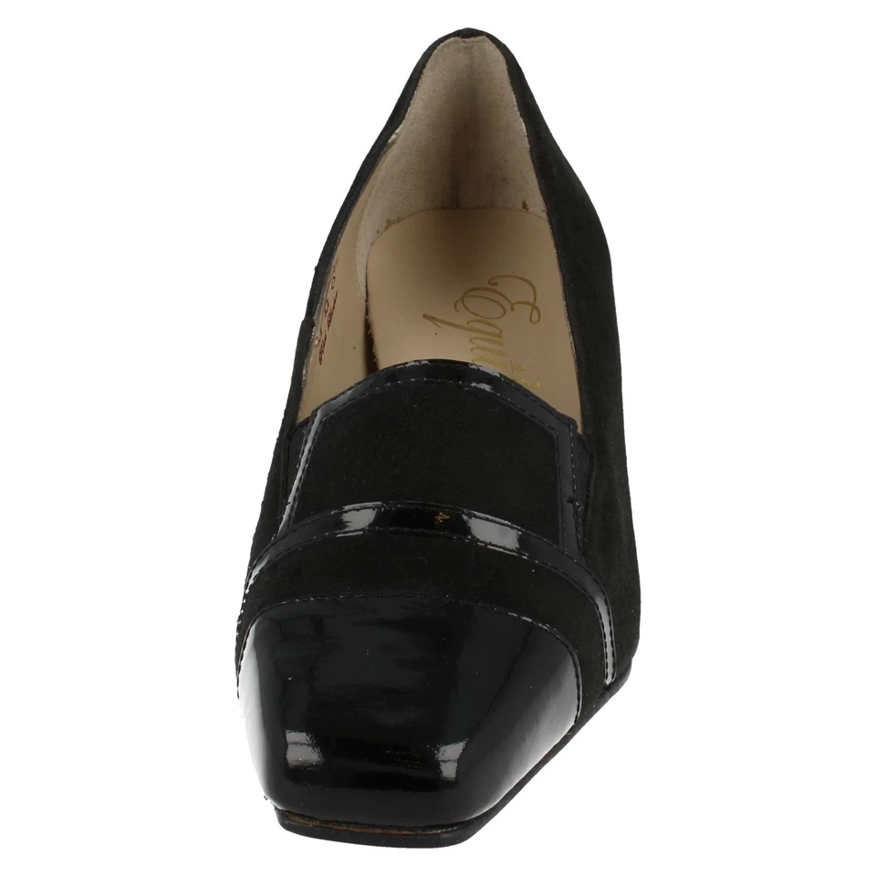 Ladies  Equity Black Suede/Patent EE Fitting Court Shoes : Alexis - Image 4 of 4