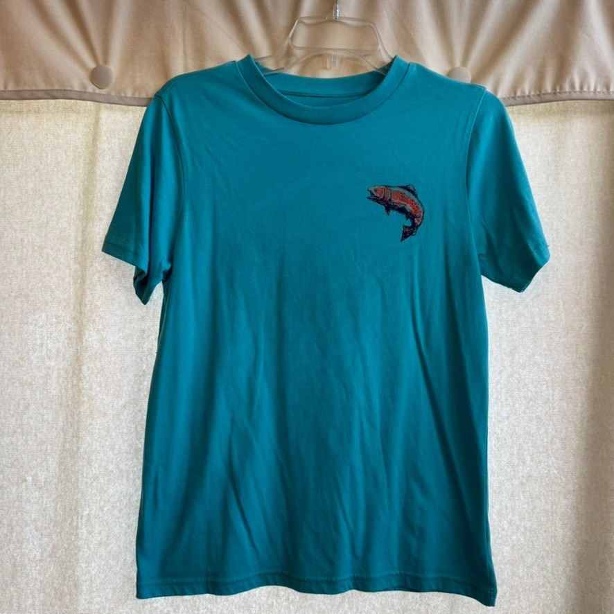 JKJ Boys Youth Large Fish Graphic T-Shirt Teal Short Sleeve Casual Tee