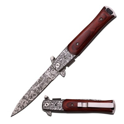 Tac Force Stiletto Linerlock A/O Knife Damascus Stainless Blade TF428DMW