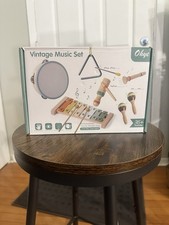 Ohye Vintage 7-Piece Color Painted Musical Instruments Set Wood Metal Tambourine