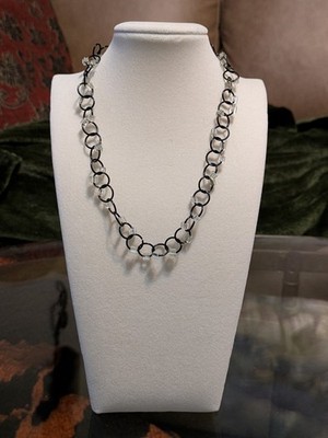 Quirky Circles Handmade Black Wire and Crystal Bead Necklace