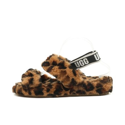 UGG Damen pantoletten EU 41 fluff yeah leopard fell fersenriemen sandalen