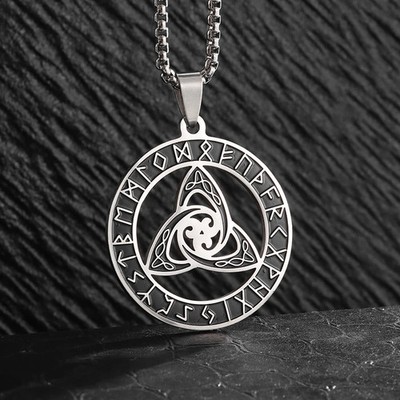 Rune Triquetra Stainless Steel Necklace Spiritual Pendant 23.5 Inch Chain