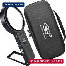 30X Hands-Free Magnifying Glass with Stand, USB Rechargeable LED Light, Storage