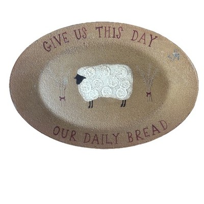 Donna White Folk Art Wooden Tray  Give Us This Day Our Daily Bread 