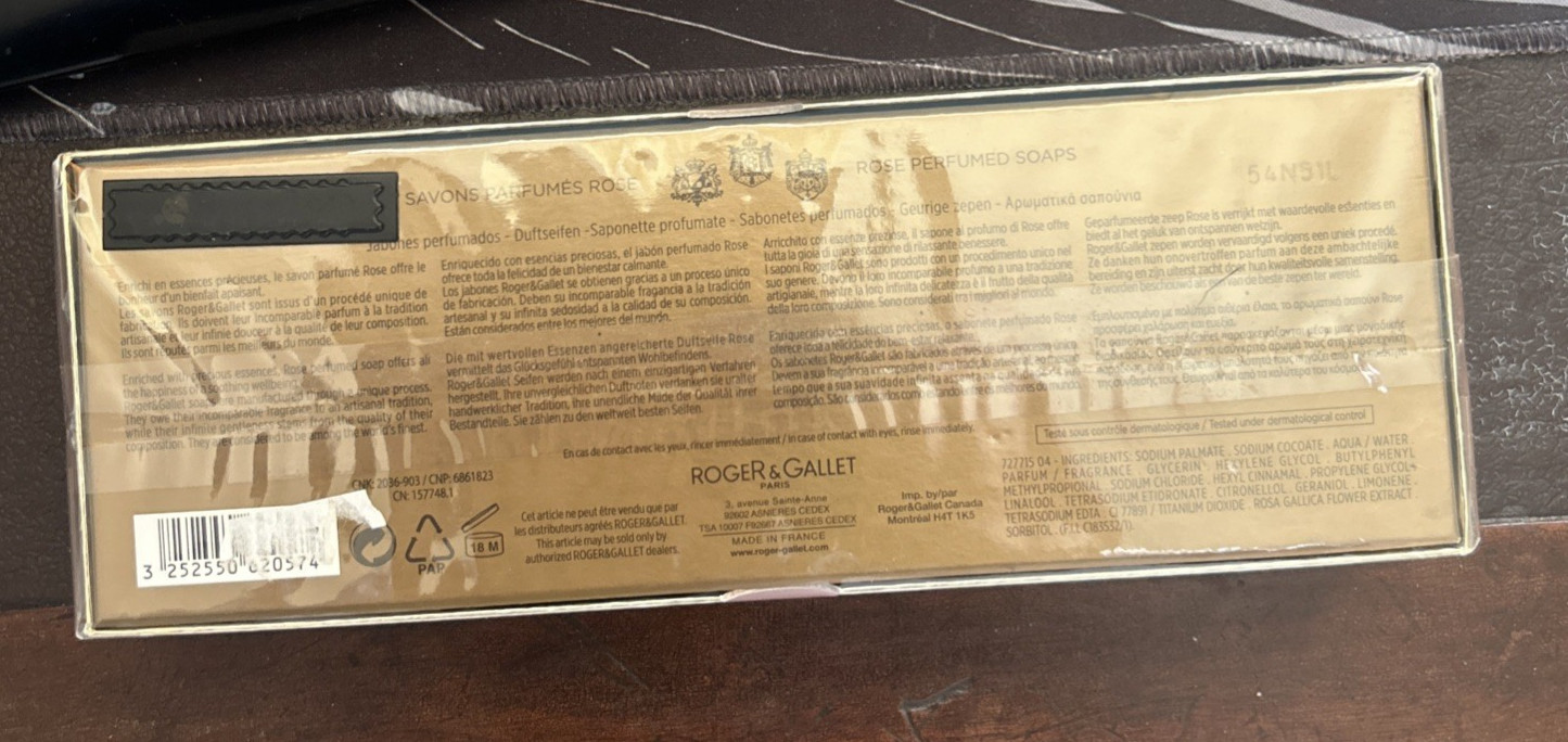 VINTAGE ROGER & GALLET – ROSE - 3 X 100g SOAPS & BOX, UNOPENED 7