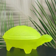 Uranium Glass Turtle Box Vaseline Yellow Frosty Matte Glass Jewelry Glass Box