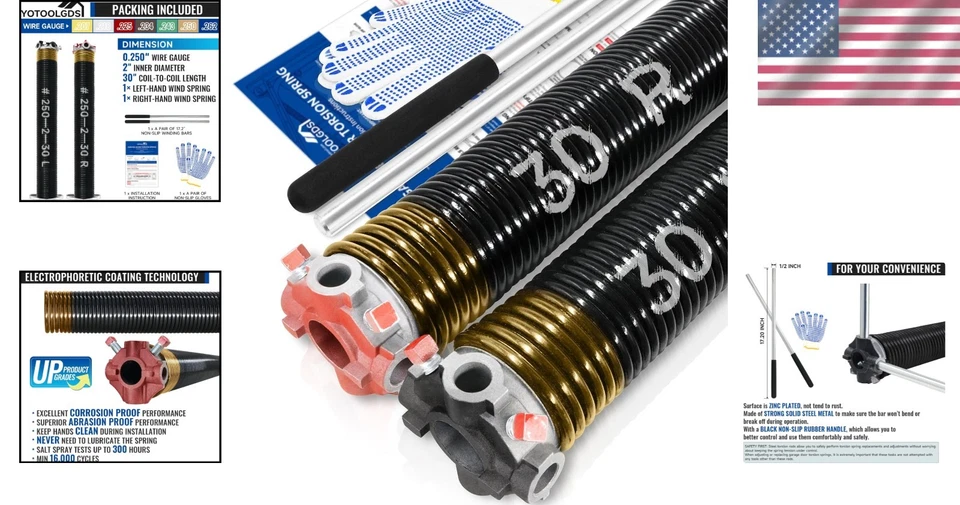 Juego de resortes de torsión para puertas de garaje de alta precisión con guantes y barras de bobinado, 16... Foto 2 de 4