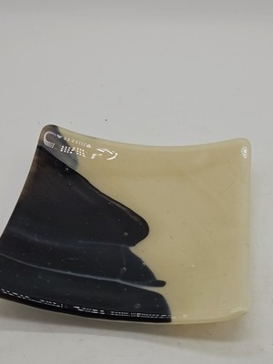 Fused Glass Dish Dolphin Whale Controlled Bubbles  Black White Artisan Hand Made