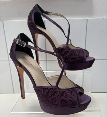 KAREN MILLEN SANDALEN 6 39 Stilettos royal lila Cadburys Kunstseide High Heels