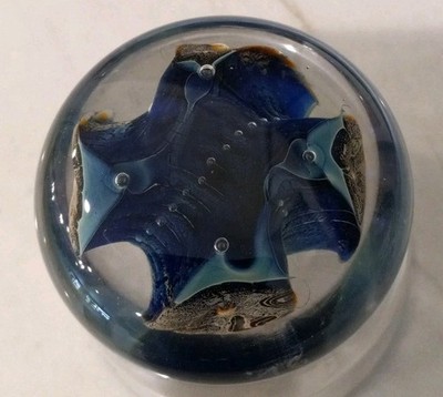 CC Walters Blown Glass Manta Ray Style 3'' Paperweight ~ Jalama Signed 1998 MINT 