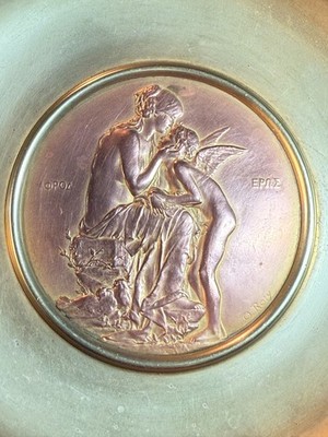 RARE ANTIQUE WALL PLATE Plaque APHRODITE & EROS Oscar Roty 1900 Bronze Brass