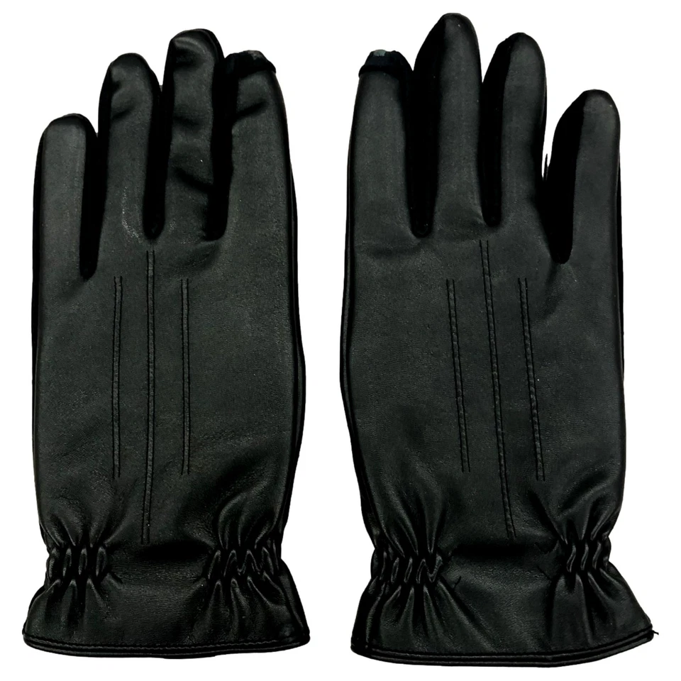 Isotoner Hombres Cuero Negro Look Smartouch Pantalla Táctil Guantes Felpa Forrados Grandes Foto 3 de 3