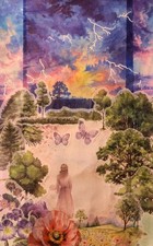 Handcrafted Mixed Media Junk Journal Insert Page Dreamy Stormscape Garden Scene