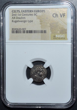 CELTS, EASTERN EUROPE, 2nd-1st. CENTURIES BC,AR DRACHM,BALL CHEEK,NGC (784)