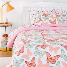 Charming 5-Piece Twin Butterfly Friends Bedding Set - Machine Washable Comfort