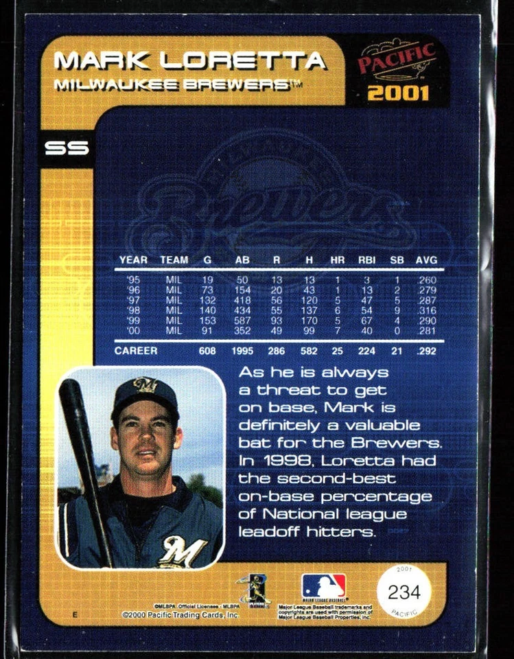 2001 Pacific Premiere Date /36 Mark Loretta #234 - Image 2 of 2