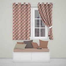 Image of Blackout Eyelet Curtains Coral Branch Floral on Soft Blue Background