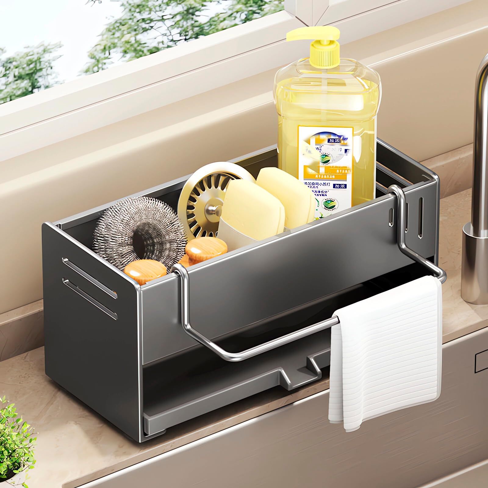 Sponge Holder for Kitchen Sink with Non-Slip Suction Cups Rustproof Carbon St...-image