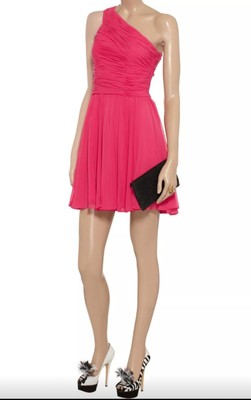halston heritage pink one shoulder dress Halston Heritage Pink Galaxy One Shoulder Tiered Asymmetric Long Dress 0 8 $695