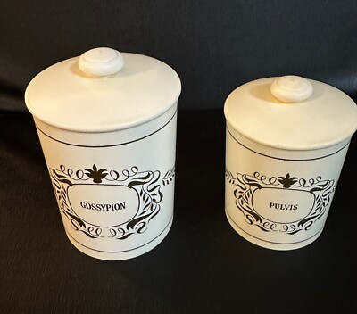 Two Vintage Vanity Jars (Cotton Balls/Q-Tips) Set in Italian Plastic Molded Arts