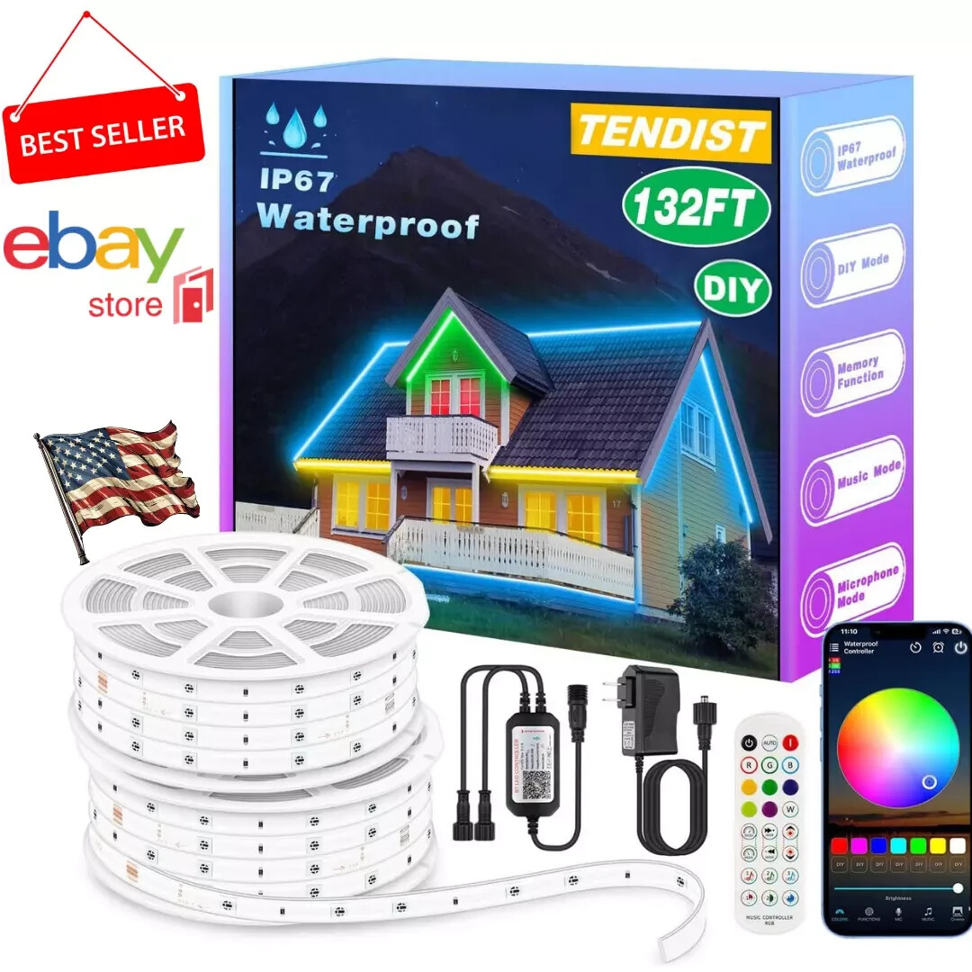 132ft Outdoor Led Strip Lights, IP67 Waterproof LED Light for Outside App Rem...