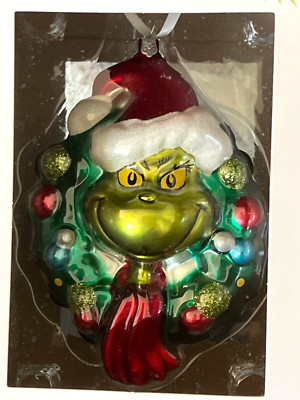 Hallmark Dr. Seuss How Grinch Stole Christmas Wreath Blown Glass ORNAMENT NEW