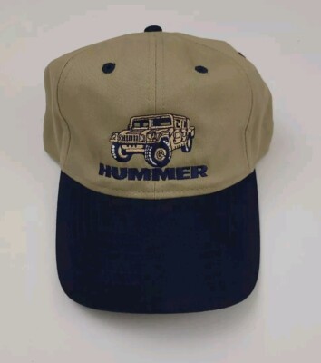 Vintage Hummer Embroidered Hat 2 Tone Tan Navy Headshot Truck Sport 90s Rare USA