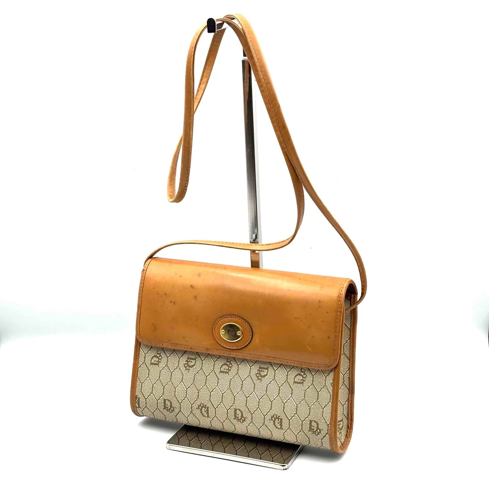 Sac à bandoulière Dior nid d'abeille sac à main PVC cuir camel authentique