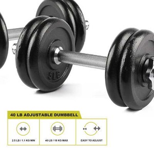 40Lb Réglable Cast Dumbbell Set Poignées entièrement Knurled Chrome & noir