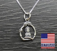 Sterling Silver Unique Enlightened Buddha Pendant Box Chain Necklace 19 inches