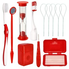 Dental Orthodontic Wax Mirror Tooth Brush Ties Toothbrush Floss Kits Red Color