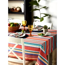 DII Design Imports Verano Striped Tablecloth 60" x 84" Brand New