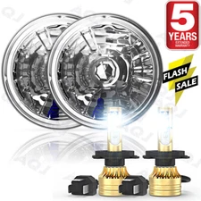 7" inch Sealed Beam Headlight Conversion High/Low Beam Chrome + 9003 H4 LED