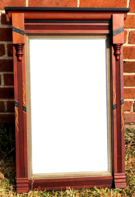 1920s Federal Mahogany Split Pillar Column Mirror 31'' Wooden Carved Wall Hanging
