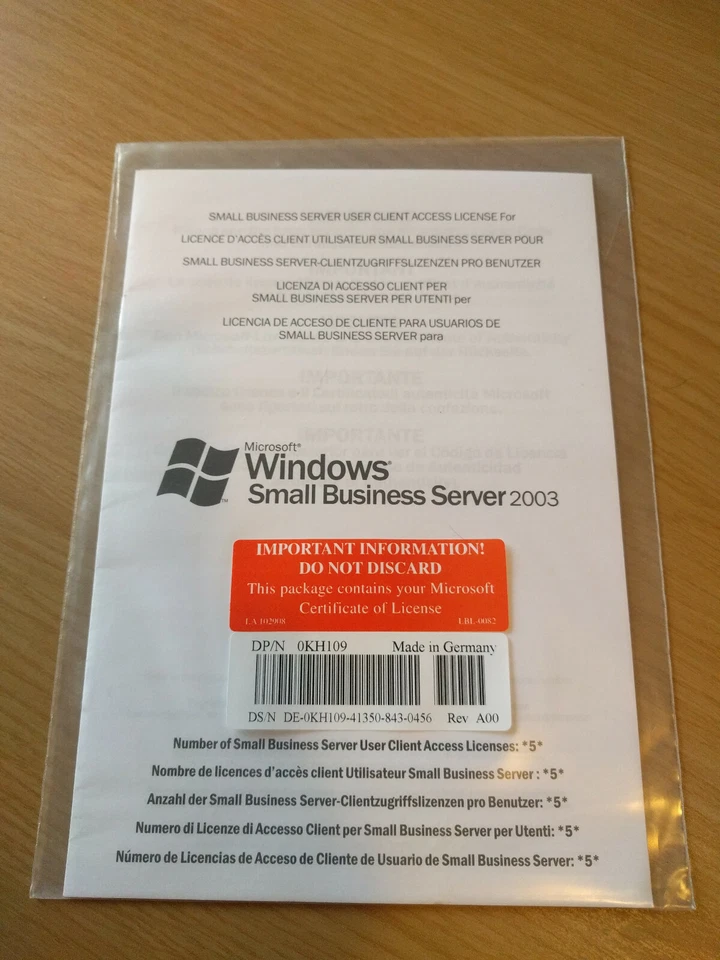 BRAND NEW Windows SBS 2003 - 5 User CAL - Small Business Server - KH109 - NEW - Image 2 of 2