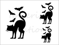 Evil Cat Bats Stencil 3 Sizes Halloween Cookie 8.5" x 11" Reusable Sheet S790