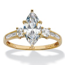 2.56 Cttw. Solid 10k Yellow Gold Marquise-Cut Cubic Zirconia Engagement Ring