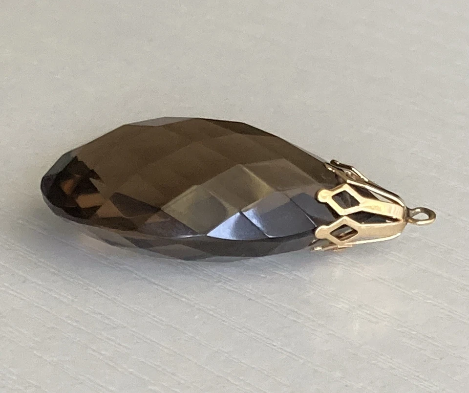 Colgante de cuarzo ahumado vintage de oro amarillo de 10k precioso corte elegante briolette 12,12 g Foto 4 de 4