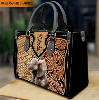 Personalized Funny Baby Elephant Leather Handbag, Love Elephant Leather Handbag