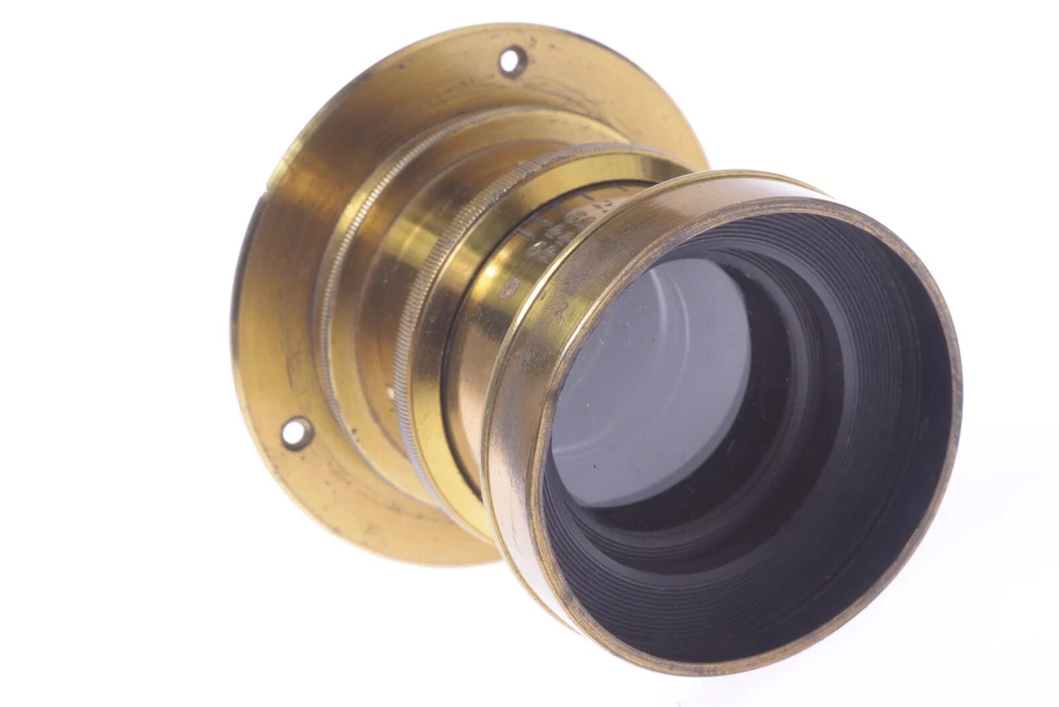 ✅ UNMARKED ANTIQUE BRASS LENS F/8 ‘210MM’ 4X5” LF CAMERA W/ APERTURE - Image 3 of 4